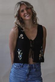 Black Crochet Floral Vest