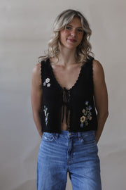 Black Crochet Floral Vest