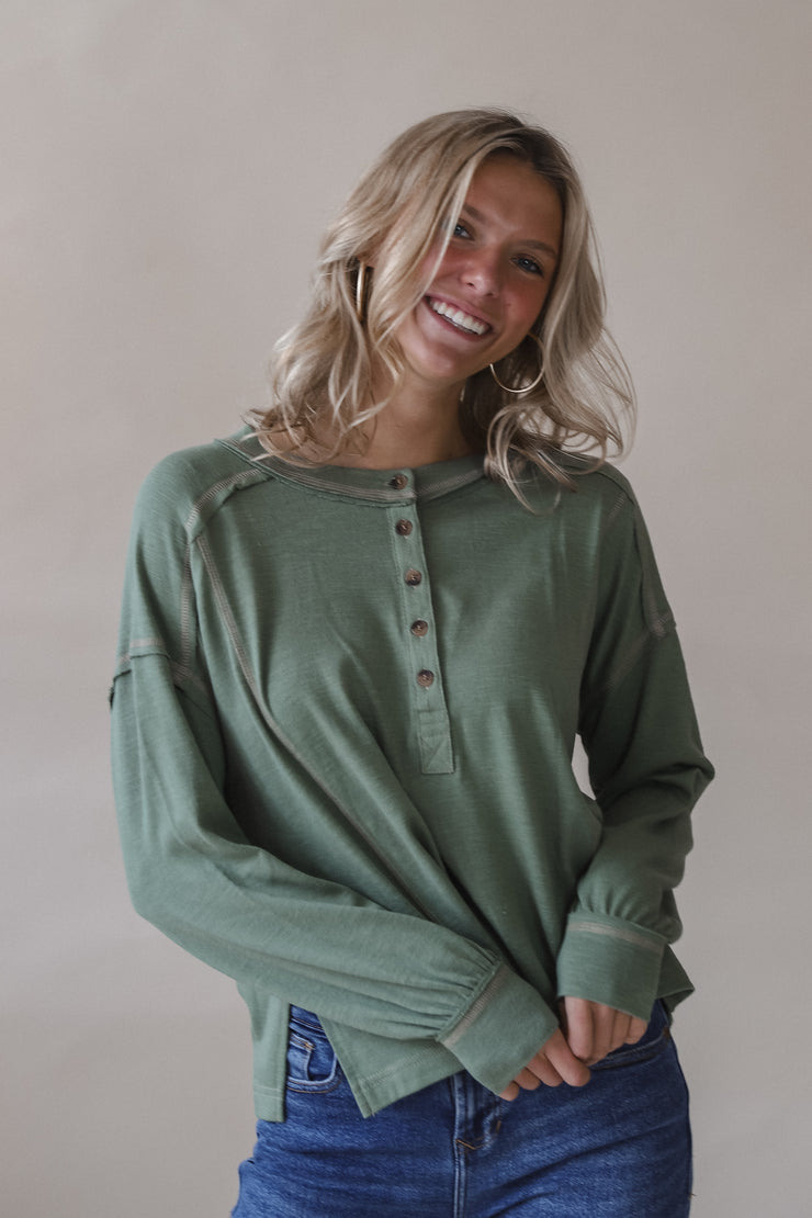 Olive Bubble Henley