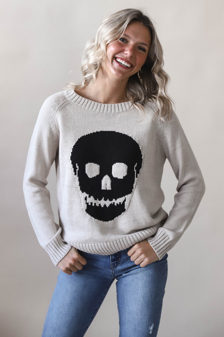 Khaki Skull Knit Sweater