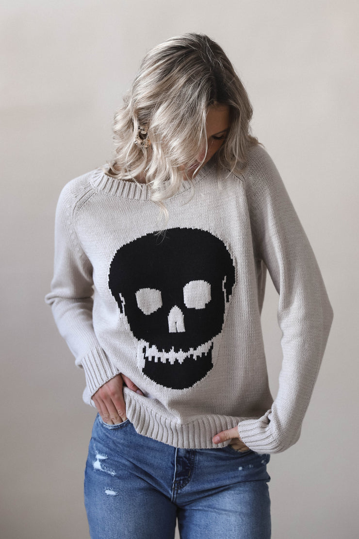 Khaki Skull Knit Sweater