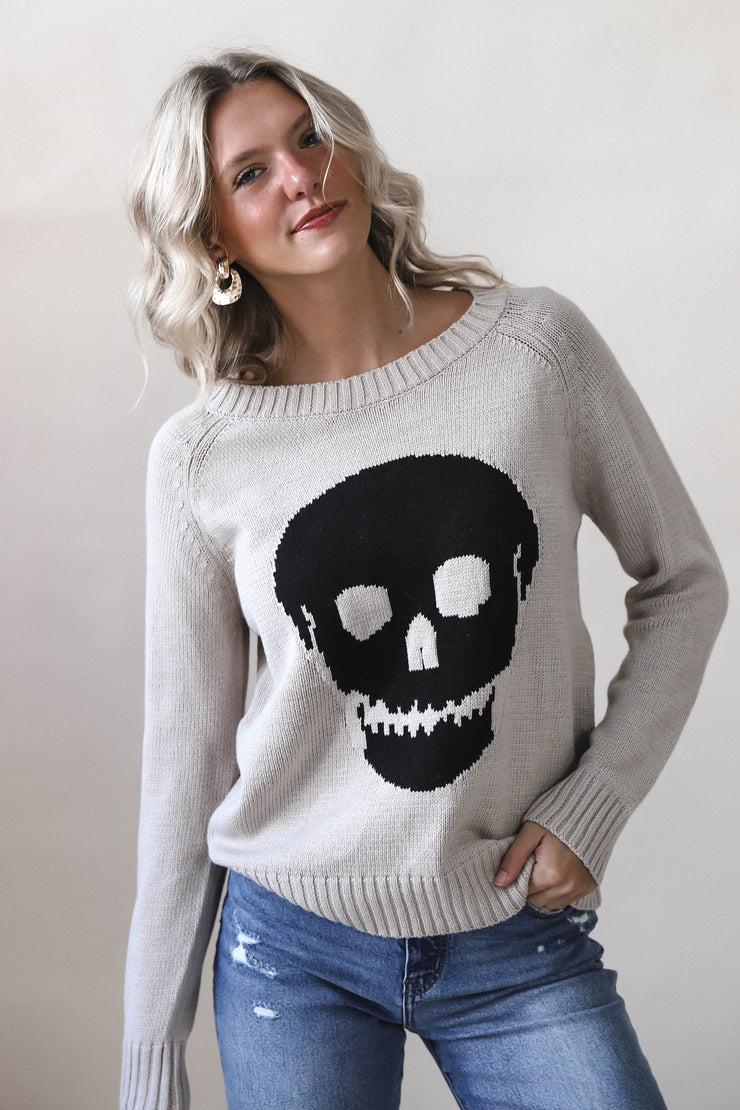Khaki Skull Knit Sweater