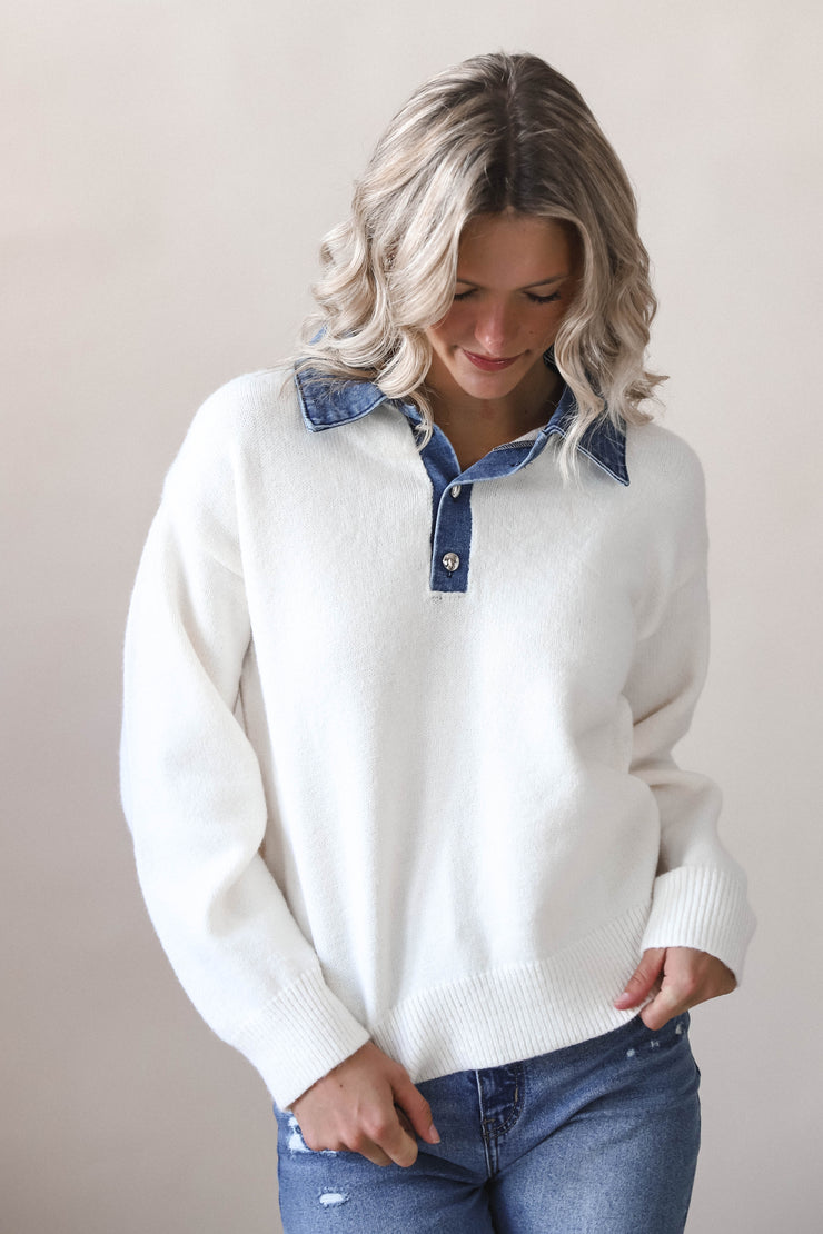 Denim Collar Sweater Pullover