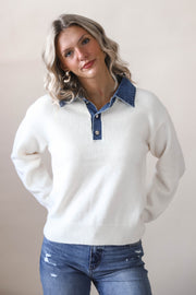 Denim Collar Sweater Pullover