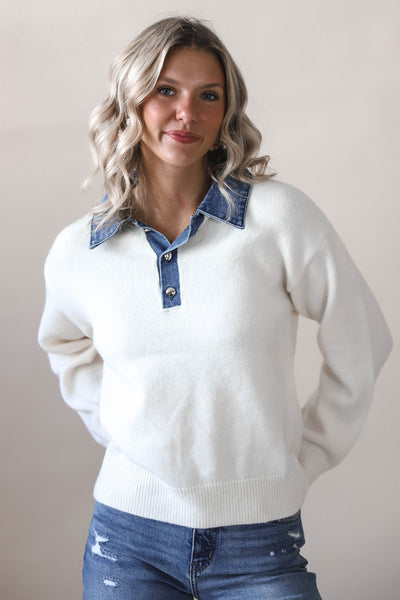 Denim Collar Sweater Pullover