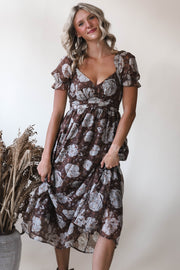 Romantic Autumn Floral Midi Dress