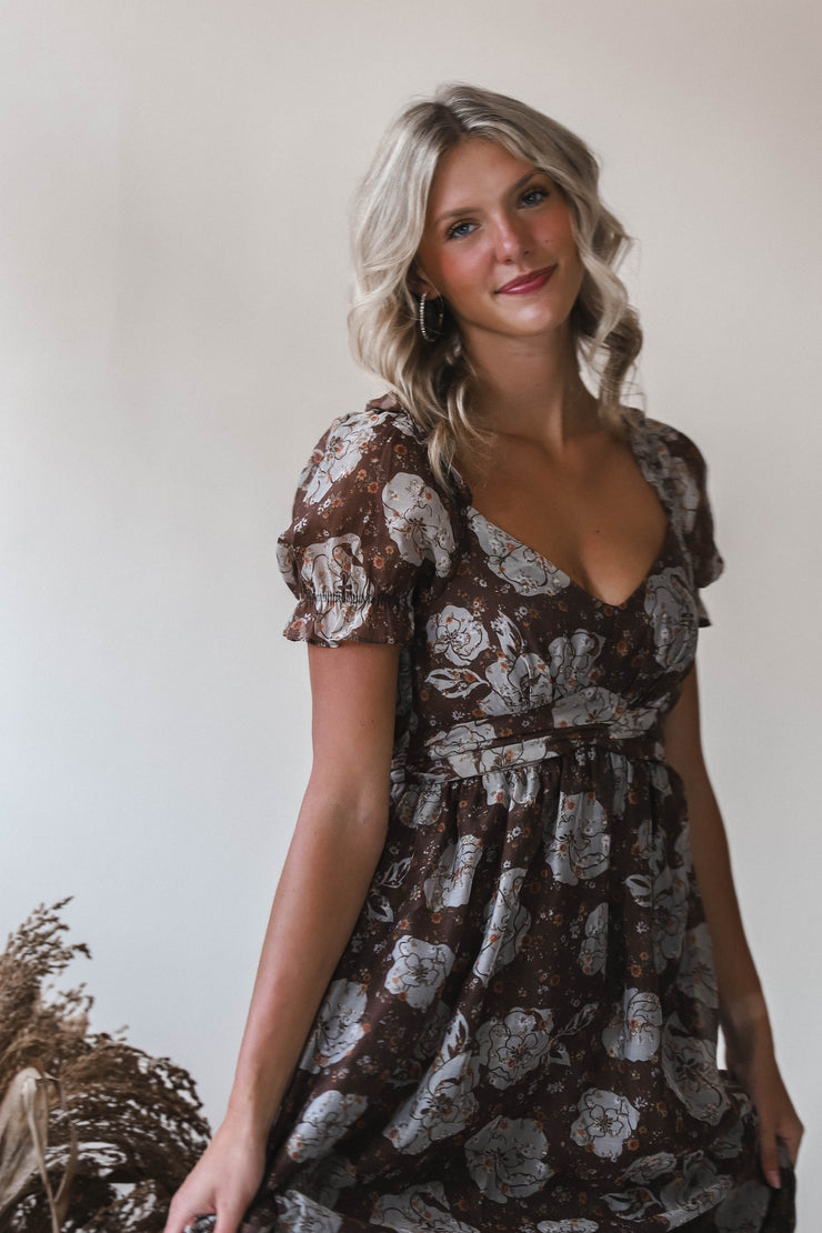 Romantic Autumn Floral Midi Dress