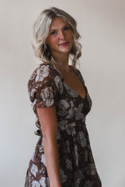Romantic Autumn Floral Midi Dress