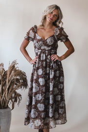 Romantic Autumn Floral Midi Dress