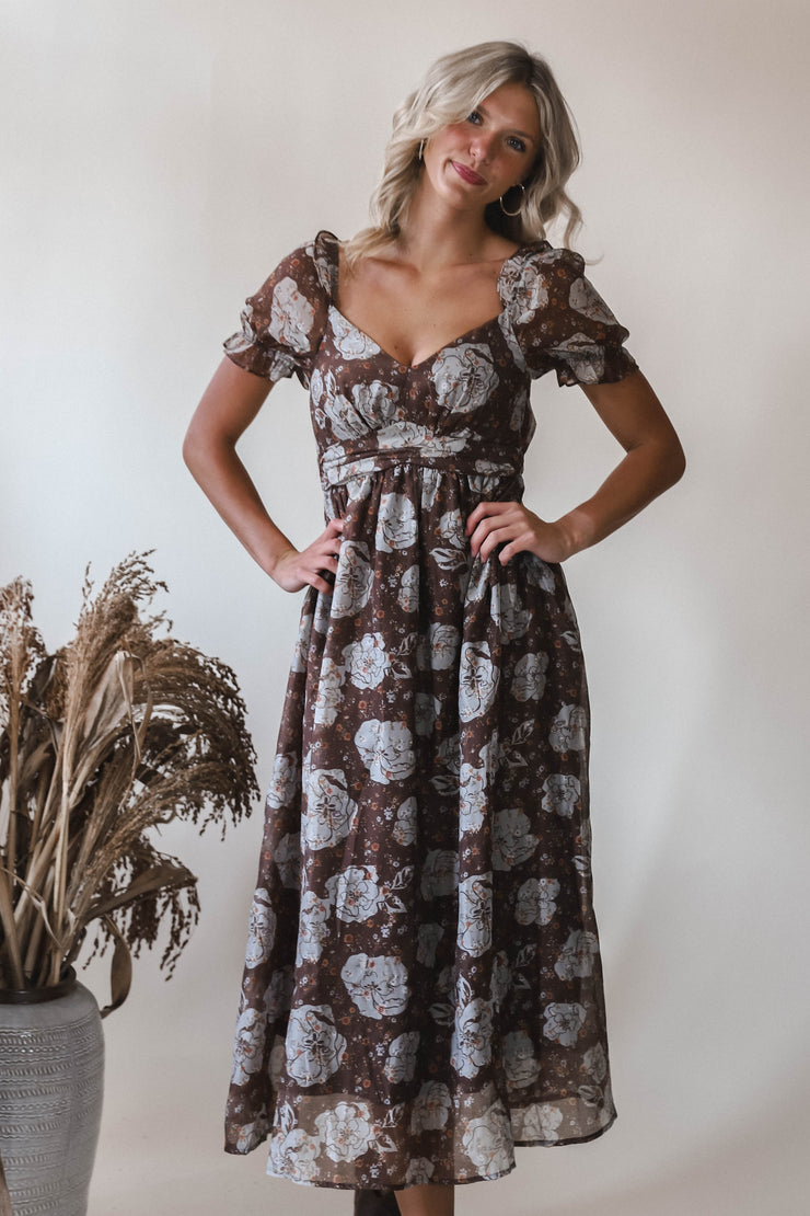 Romantic Autumn Floral Midi Dress