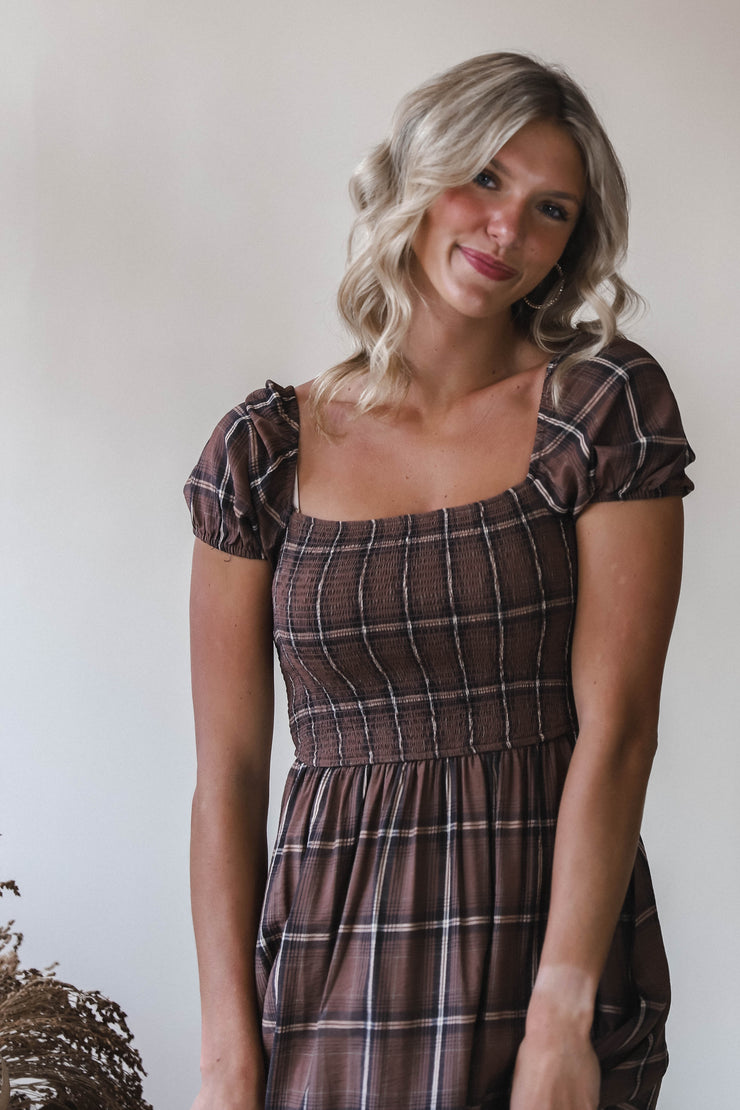 Jay Brown Plaid Midi Dress