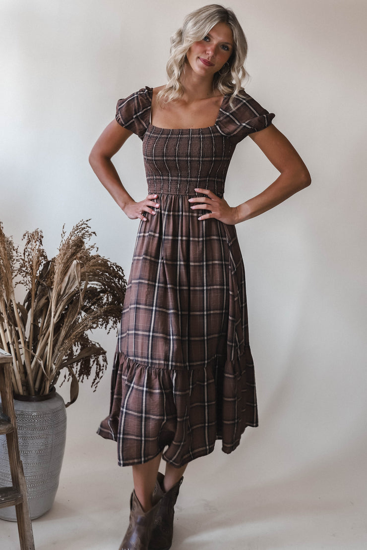 Jay Brown Plaid Midi Dress