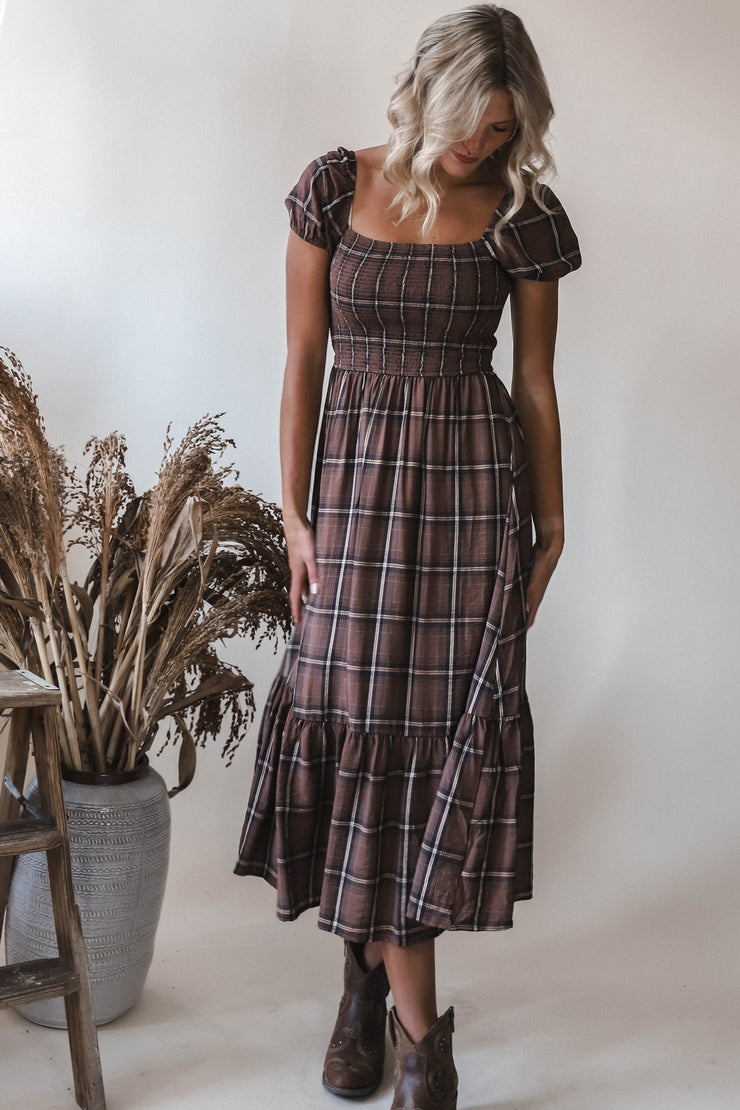 Jay Brown Plaid Midi Dress