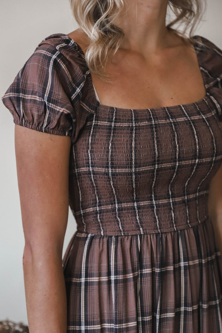 Jay Brown Plaid Midi Dress
