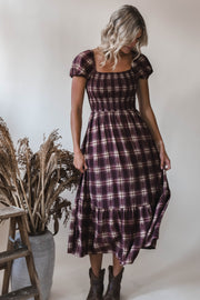 Jay Burgundy Plaid Midi Dress