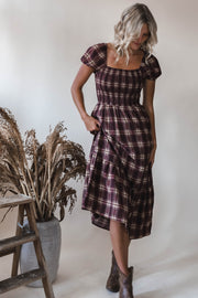 Jay Burgundy Plaid Midi Dress