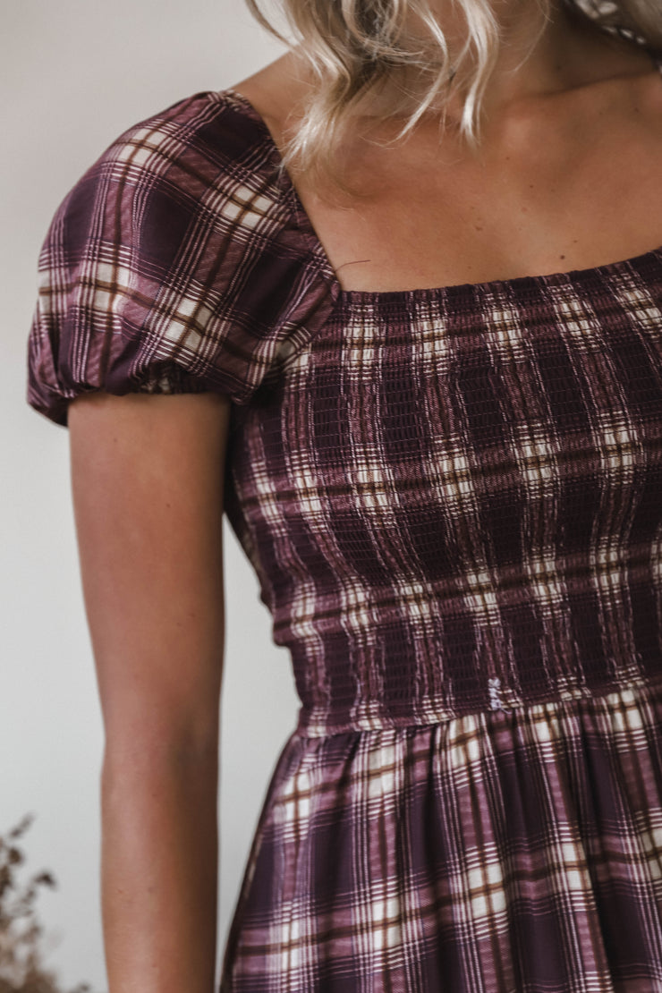 Jay Burgundy Plaid Midi Dress