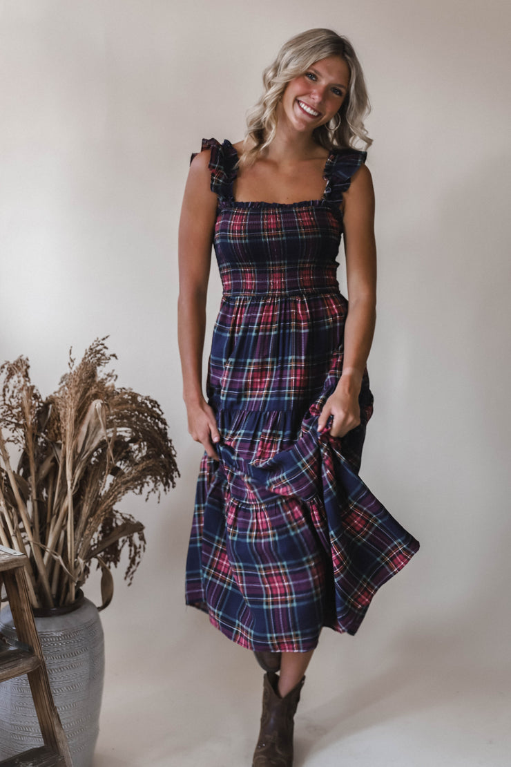 Navy Plaid Dress