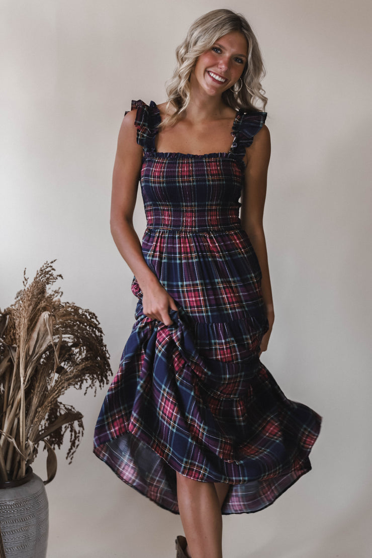 Navy Plaid Dress