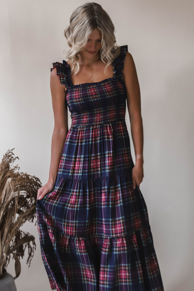 Navy Plaid Dress
