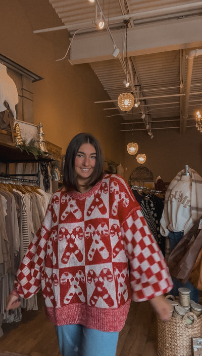 Candy Cane Checkered Sweater