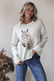 Embroidered Horse Crew Neck Sweater