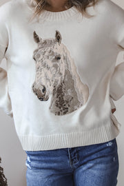 Embroidered Horse Crew Neck Sweater