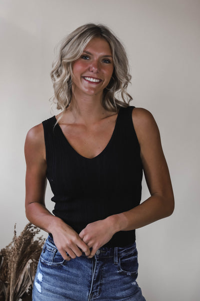 Black Essential Rib Tank