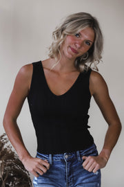 Black Essential Rib Tank