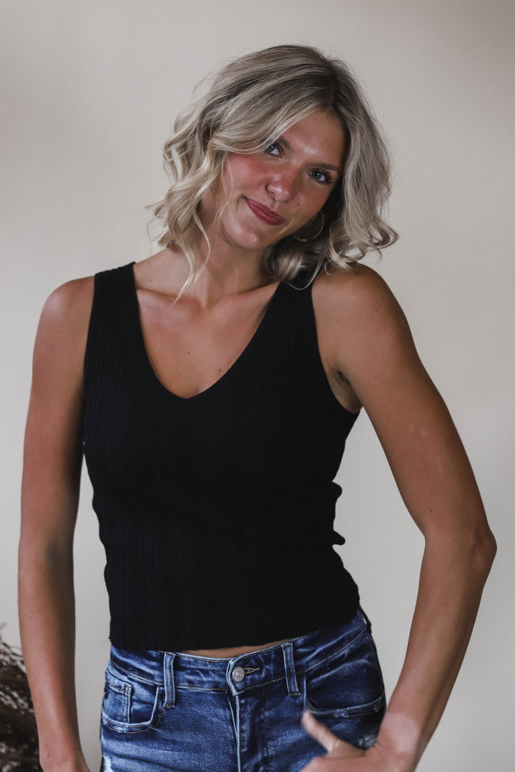 Black Essential Rib Tank