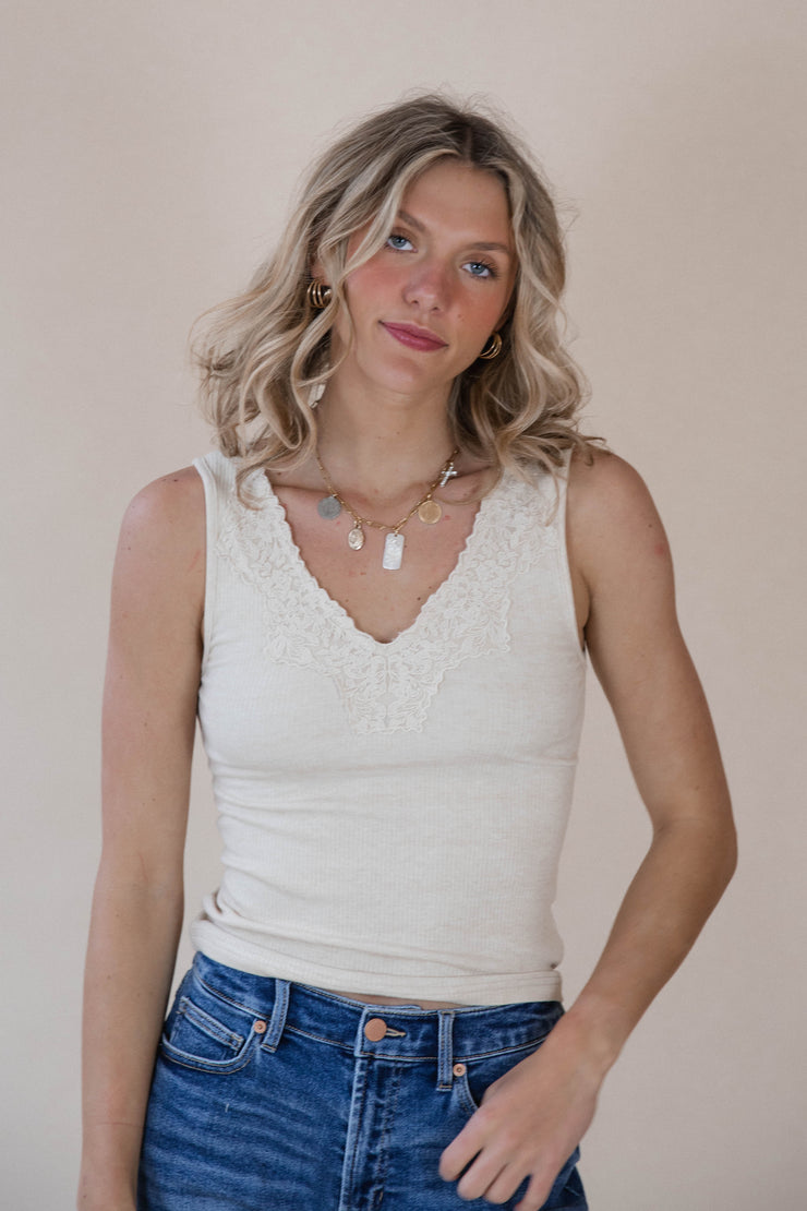 Dusty Taupe Lace Tank