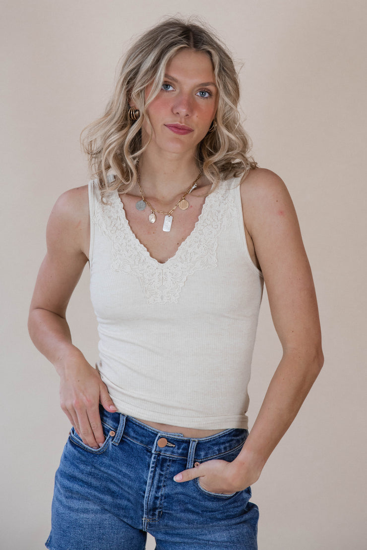 Dusty Taupe Lace Tank