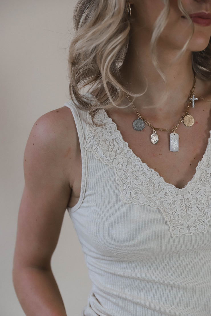 Dusty Taupe Lace Tank