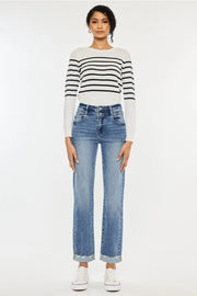 High Rise Double Button Slim Straight Leg