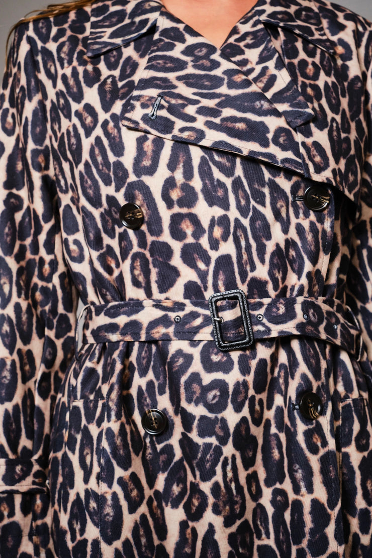 Leoapard Double Breasted Trench Coat
