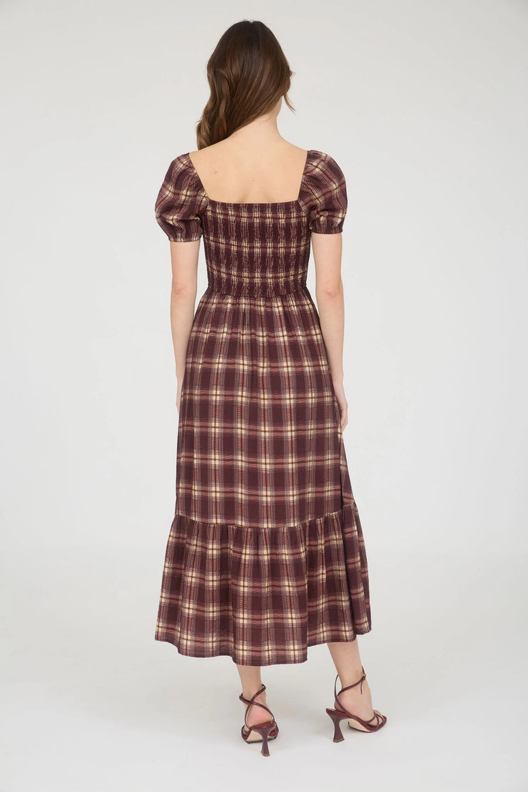 Jay Burgundy Plaid Midi Dress