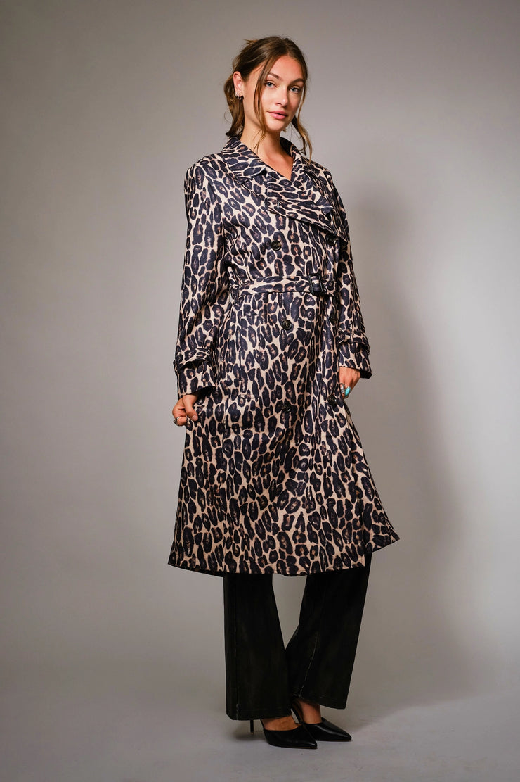 Leoapard Double Breasted Trench Coat