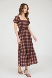 Jay Burgundy Plaid Midi Dress