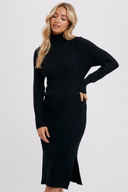 Tara Turtleneck Ribbed Sweater Dress Black