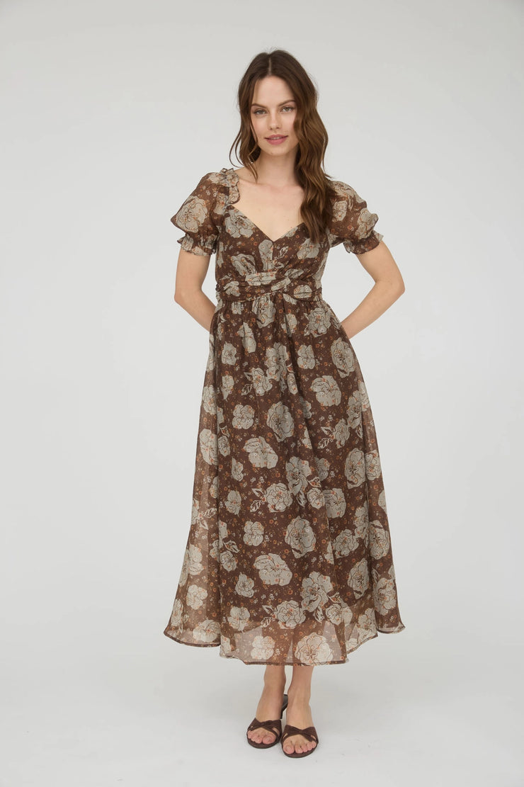 Romantic Autumn Floral Midi Dress