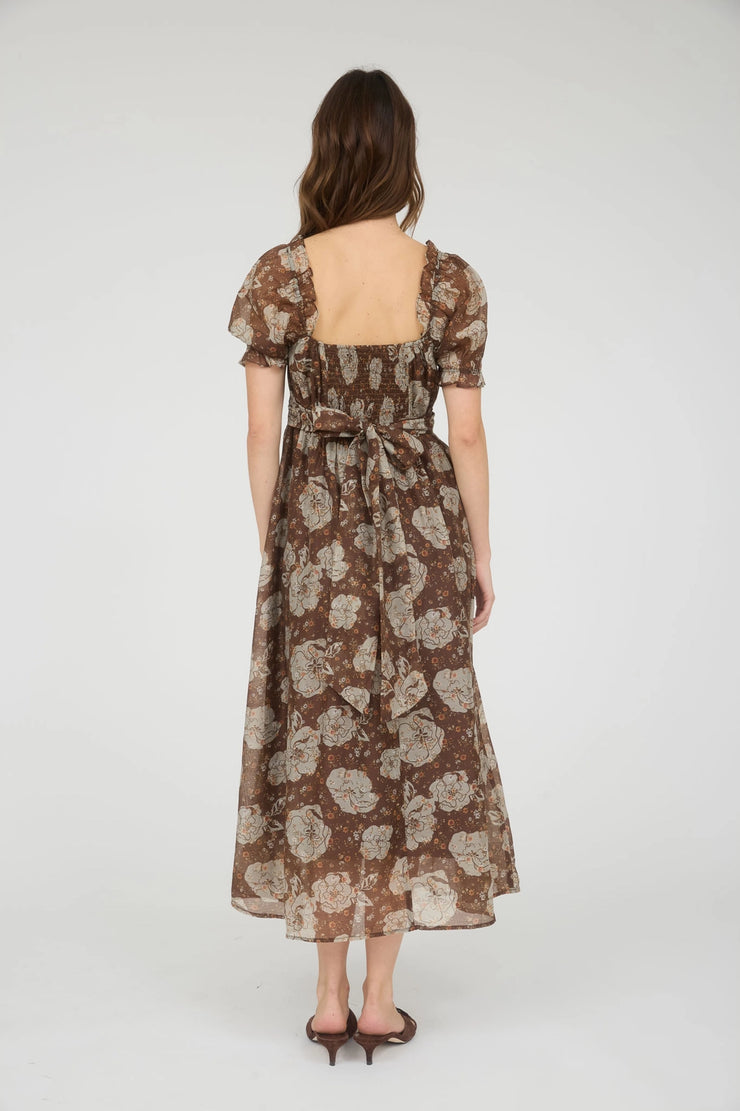 Romantic Autumn Floral Midi Dress