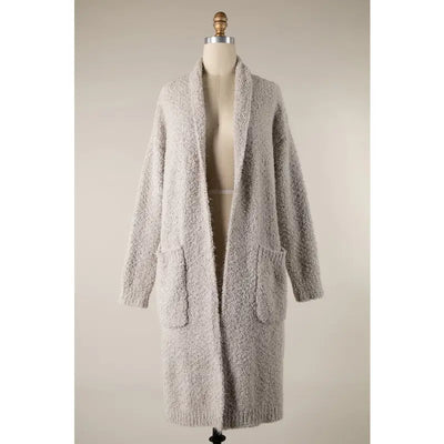 Silver Long Fuzzy Cardigan