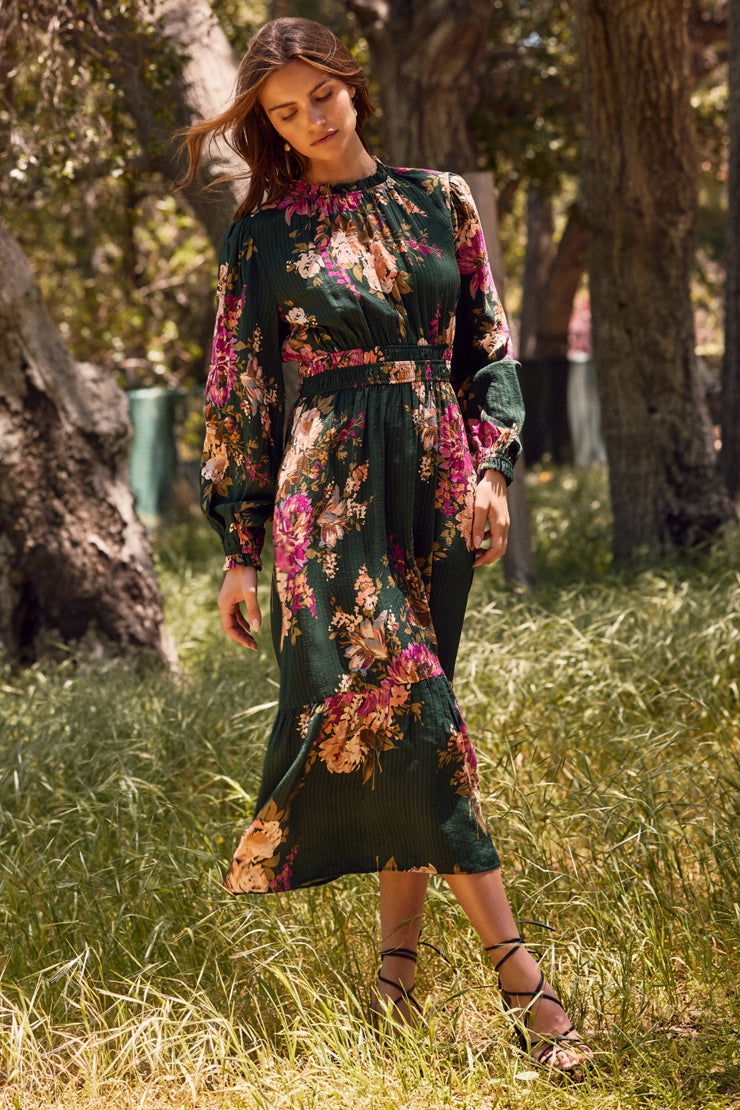 Evergreen Holiday Floral Dress