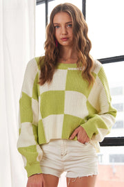 Lime Checkered Sweater