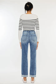 High Rise Double Button Slim Straight Leg