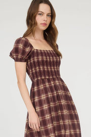 Jay Burgundy Plaid Midi Dress