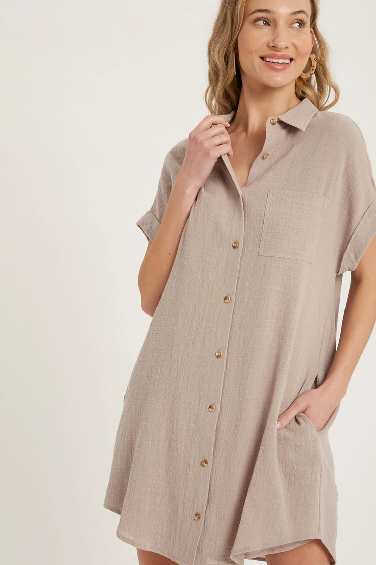Beckah Mushroom Button-up Shirt Dress