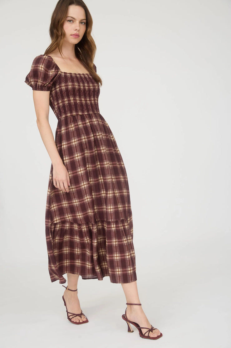 Jay Burgundy Plaid Midi Dress