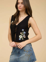 Black Crochet Floral Vest