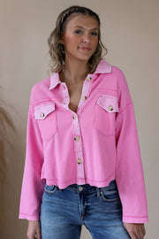 Waffle Pink Cropped Button-down